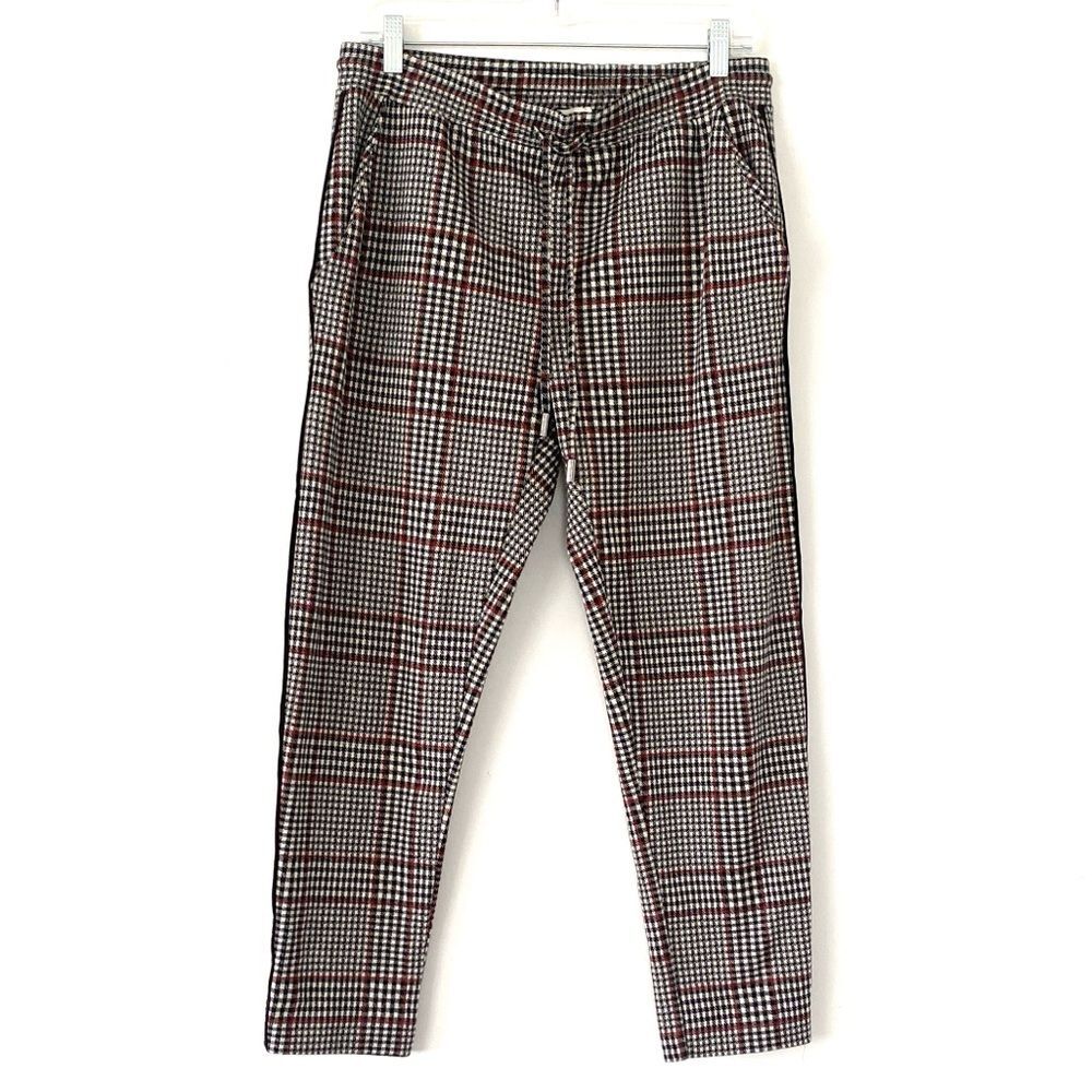 Anthropologie Plaid Slim Pants Sz S Relaxed Fit Black Red White Preppy Casual